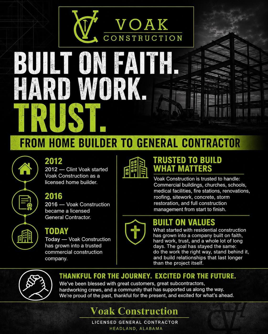 Built on Faith. Hard Work. Trust. flyer
