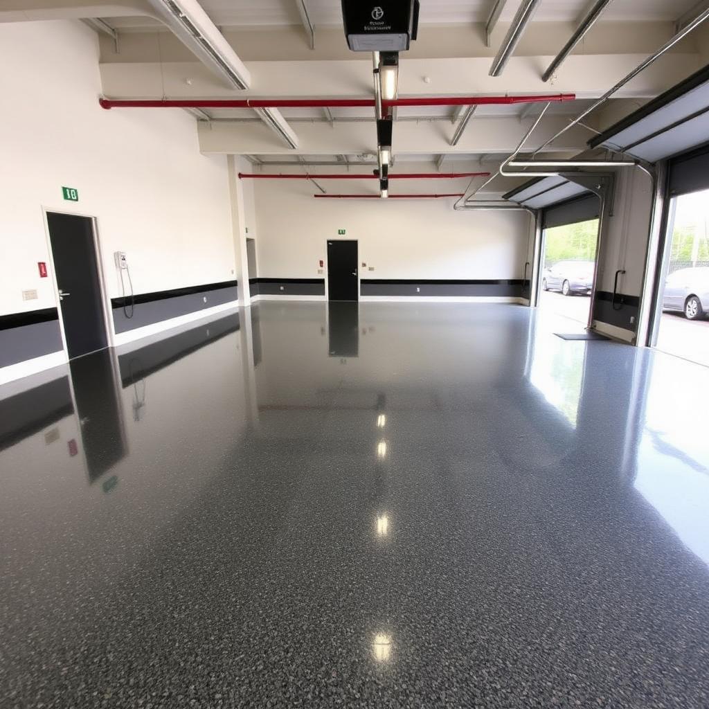 Polished decorative epoxy flake garage flooring