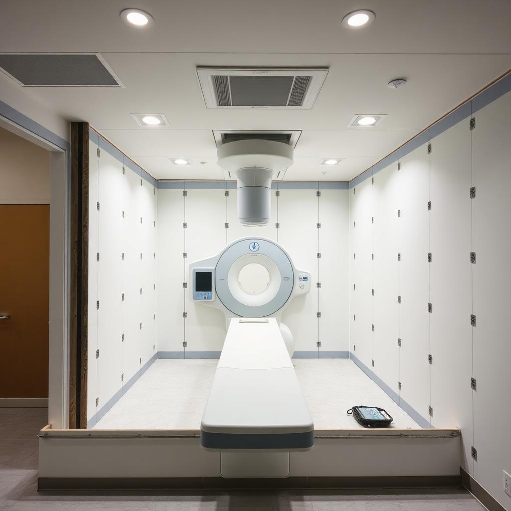 Medical imaging room with lead-lined radiation shielding