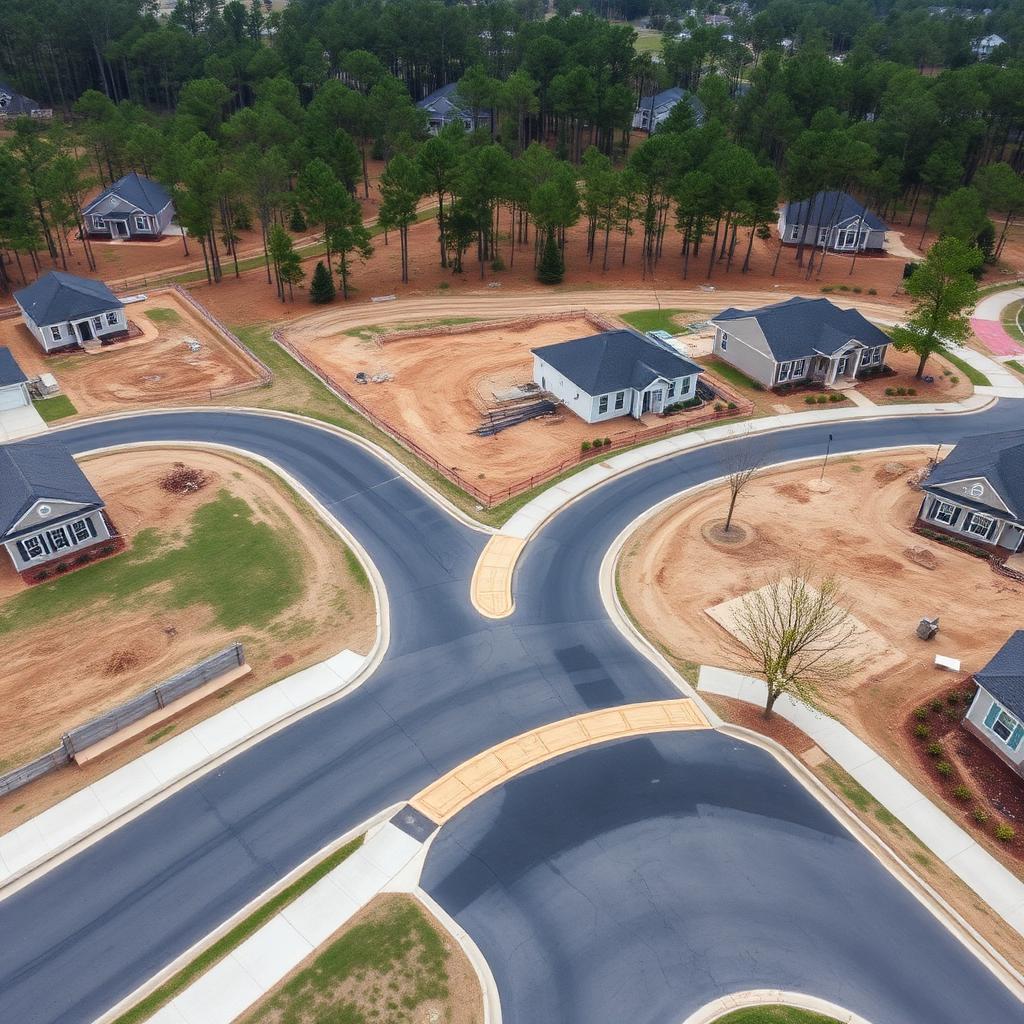 Aerial view of a new residential neighborhood under development