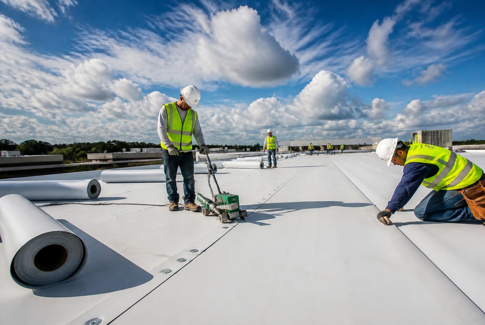 Low-slope TPO membrane install — commercial reroof